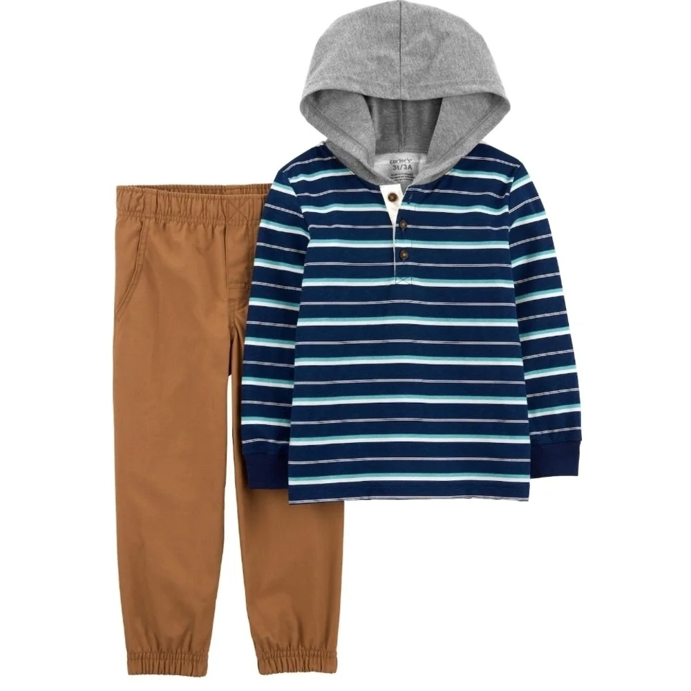 Carter's Navy Striped Hoodie and Brown Pants‎ Set